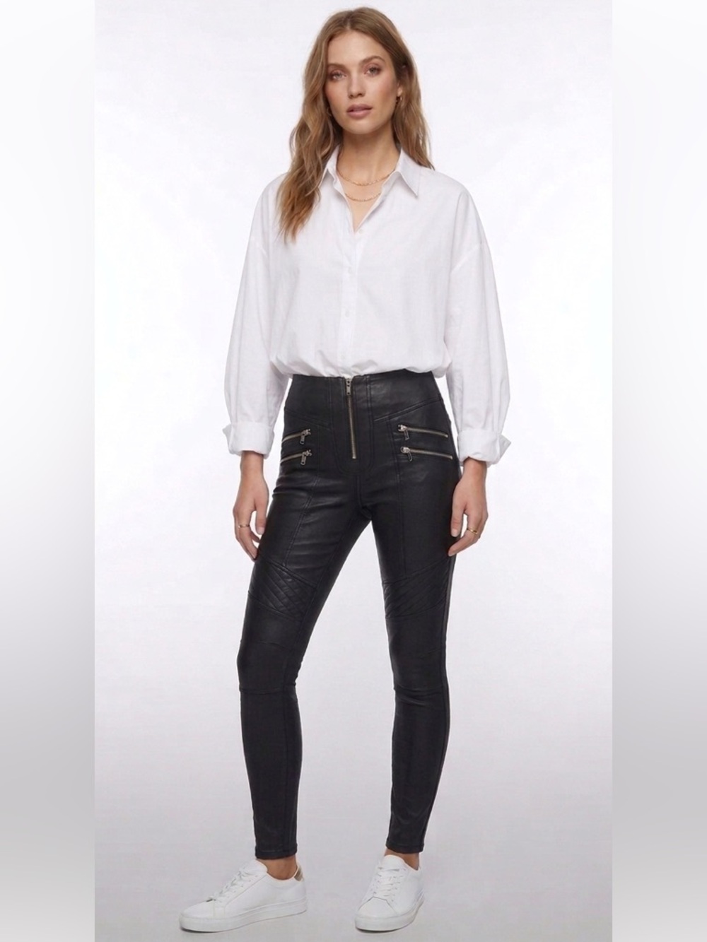 Pretty Little Thing Highrise Black Moto Style Skinny Pants Size Extra Small